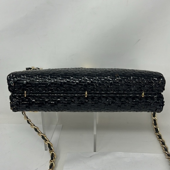 Greta Italy Vintage Black Lacquered Woven Structured Wicker Clutch Shoulder Bag - Picture 11 of 13